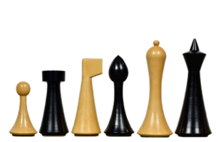 Minimalistische Hermann Ohme Schachfiguren aus gefärbtem Buchsbaum 3,75" König