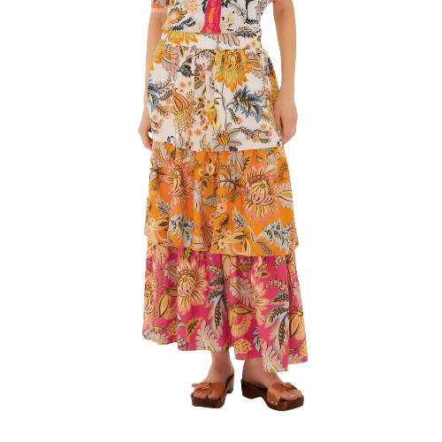 Multicolor Ligia Floral Mix Gestufter Midi-Rock