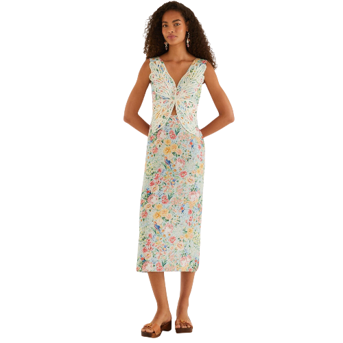 Multicolor Rendeira 3D-Bodice Midikleid