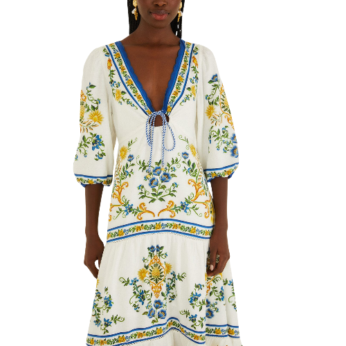 Off-White Emily Floral Tapestry Zugband-Midi-Kleid