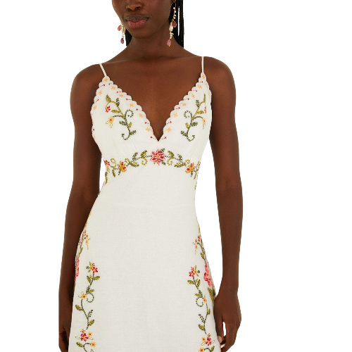 Off-White Blume Stickerei Asymmetrischer Saum Midi Kleid