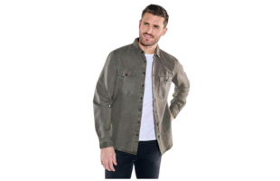 Overshirt with Linen Content Khaki