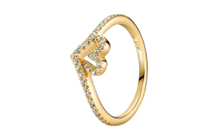 Pandora Wishbone ladies' ring heart with zirconia, IP gold
