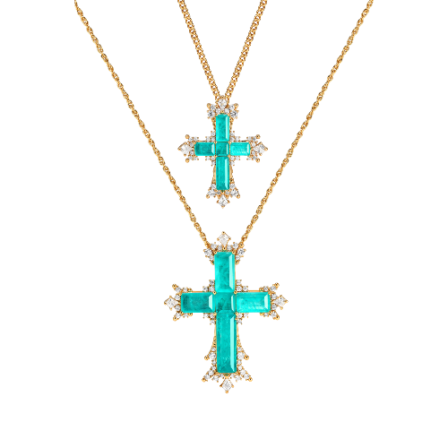Paraiba Azure Cross Necklace Set
