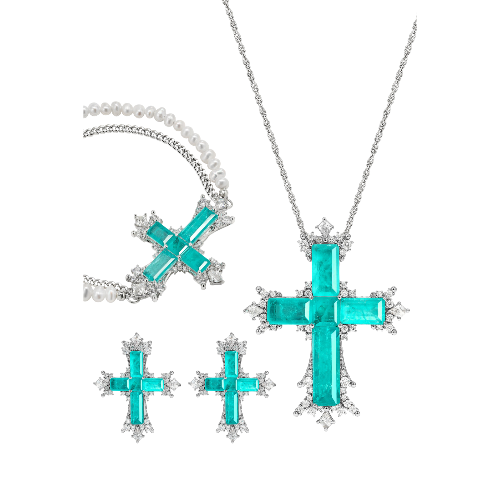 Paraiba Kreuz Schmuckset – 3-teilige Kollektion (große Halskette)