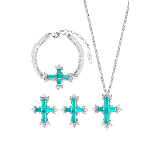 Paraiba Kreuz Schmuckset – 3-Teile Kollektion (kleine Halskette)
