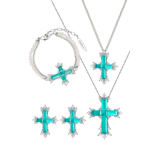 Paraiba Kreuz Schmuckset – 4-teiliges Set