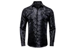Pure White Paisley Silk Men's Long Sleeve Shirt