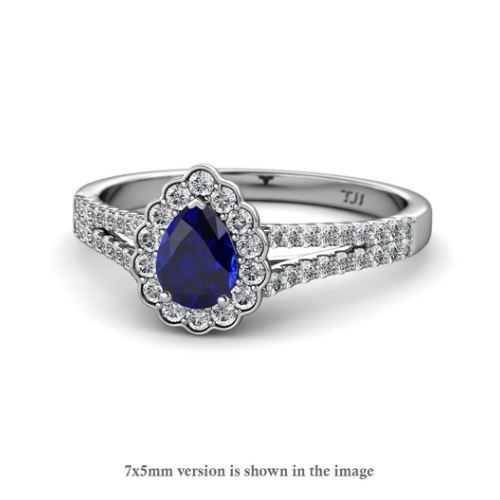 Raisa Desire 1.03 ct Birnenförmiger natürlicher Blauer Saphir & Runder lab-grown Diamond Halo Verlobungsring