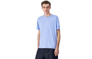 Round-neck T-shirt with large tone-on-tone logo, light blue