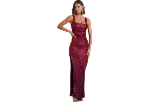 Yvonne | Lila Pailletten Offene Rücken Bodycon Maxikleid
