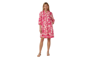 Short Poplin Dress with Print and Button Placket