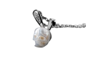 Silver Bunny Ears Pearl Skull Necklace