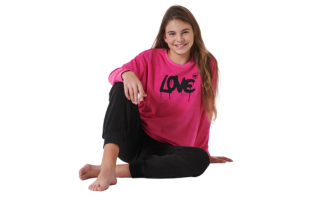 Sleeping gown long terry towelling cuffs Love pink - Nightwear