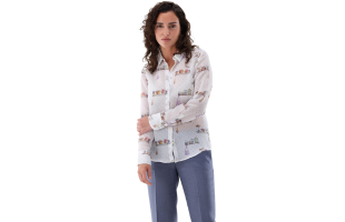 Tailored Blouse Made from Seersucker with Print