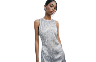 Tüll-Minikleid mit Wasserfall-Pailletten