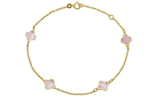 Unique 14K gold bracelet for ladies with mother-of-pearl flowers