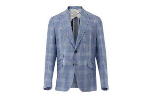 Unlined Checked Blazer with Linen