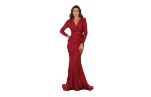May Queen MQ1530 V Neck Mermaid Classy Long Sleeve Evening Gown