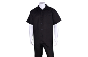 Mens Short Sleeve 100% Linen Casual Leisure Set Walking Suit in Black