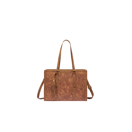Vintage Geprägte Leder Laptop-Tote, 15.6" 17.3"
