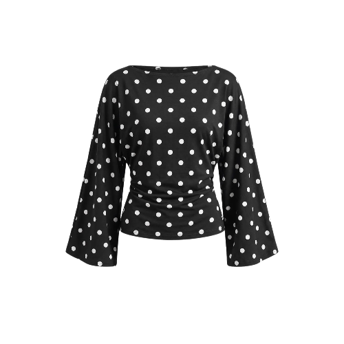 Damen schwarze gepunktete Langarm-Wickeltops