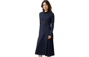 Wool Sculpted Pleats Turtleneck Maxi Dress BRIAR